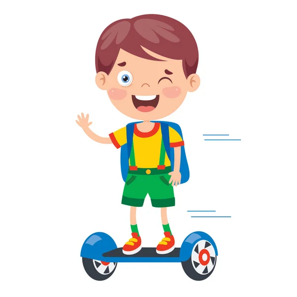 Funny Kid Riding Electric Hoverboard — Stock Vector