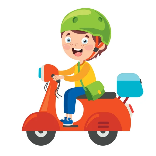 Komik Çocuk Renkli Motosiklet Sürücüsü — Stok Vektör
