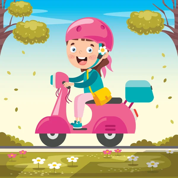 Funny Kid Driving Colorful Motorcycle — Stock Vector