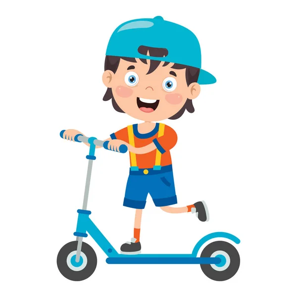 Vicces Kid Riding Rick Scooter — Stock Vector