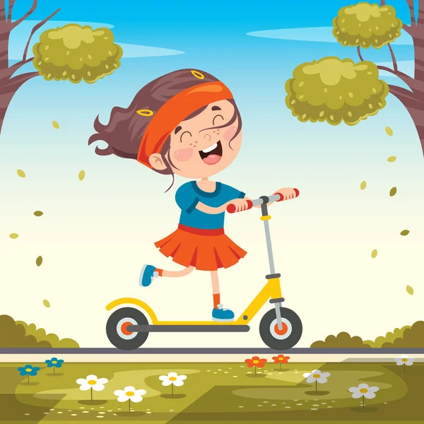 Funny Kid Riding Kick Scooter — Stock Vector