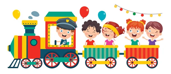 Enfants Drôles Monter Dans Train — Image vectorielle