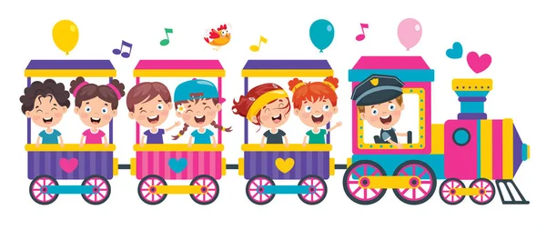 Αστεία Παιδιά Ιππασία Στο Τρένο — Διανυσματικό Αρχείο