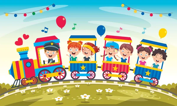 Funny Children Riding Train — Stock Vector