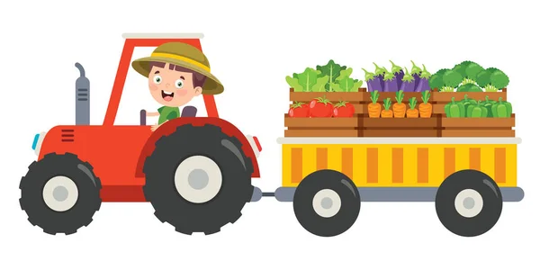 Весела Фермерська Їзда Трактор — стоковий вектор