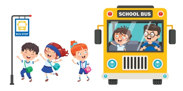 Gelukkige Kinderen Schoolbus — Stockvector