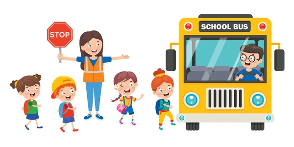 Niños Felices Autobús Escolar — Vector de stock