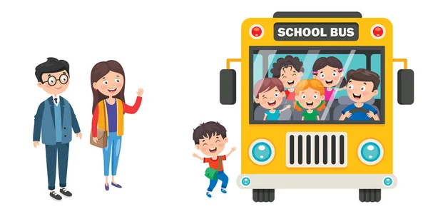 Ευτυχισμένα Παιδιά Και Σχολικό Λεωφορείο — Διανυσματικό Αρχείο