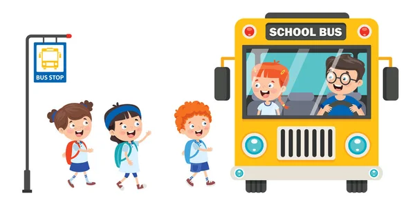 Mutlu Çocuklar Okul Otobüsü — Stok Vektör