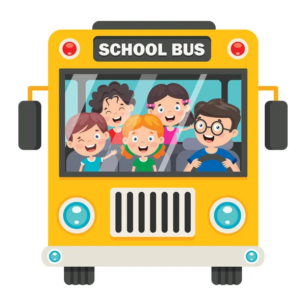 Enfants Heureux Autobus Scolaire — Image vectorielle