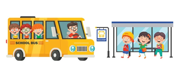 Niños Felices Autobús Escolar — Archivo Imágenes Vectoriales