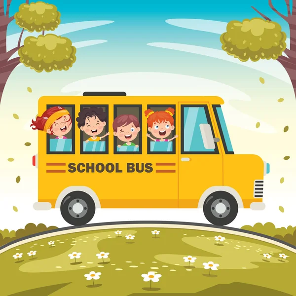幸せな子供たちとスクールバス — ストックベクタ