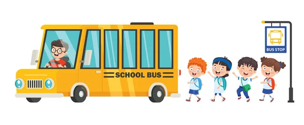Happy Children School Bus - Stok Vektor
