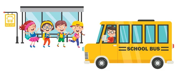 Mutlu Çocuklar Okul Otobüsü — Stok Vektör