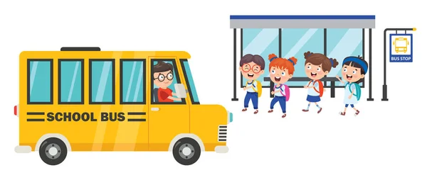 Niños Felices Autobús Escolar — Archivo Imágenes Vectoriales