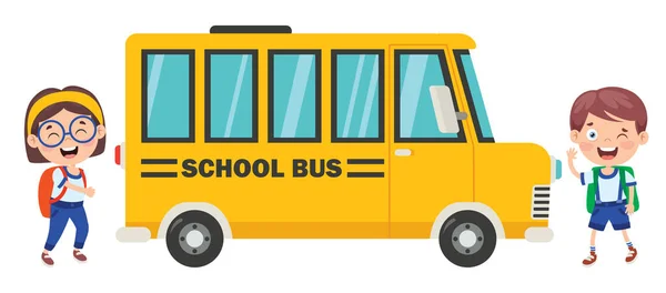 Niños Felices Autobús Escolar — Archivo Imágenes Vectoriales