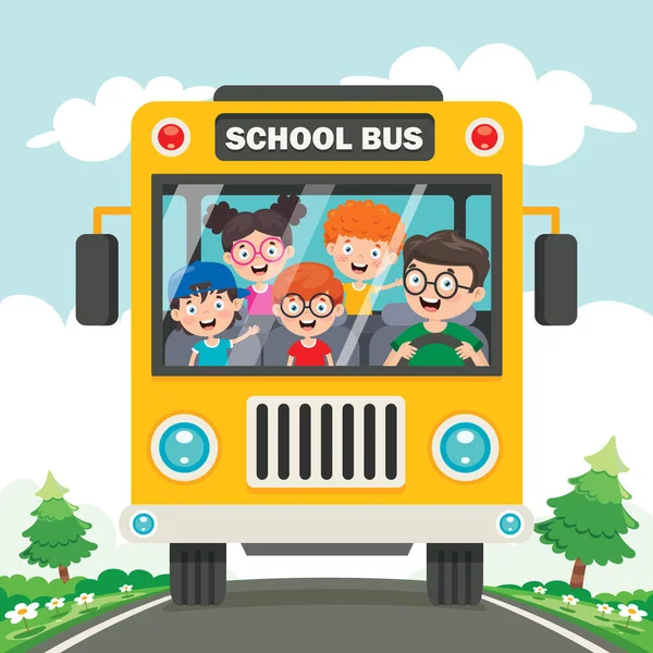 Gelukkige Kinderen Schoolbus — Stockvector