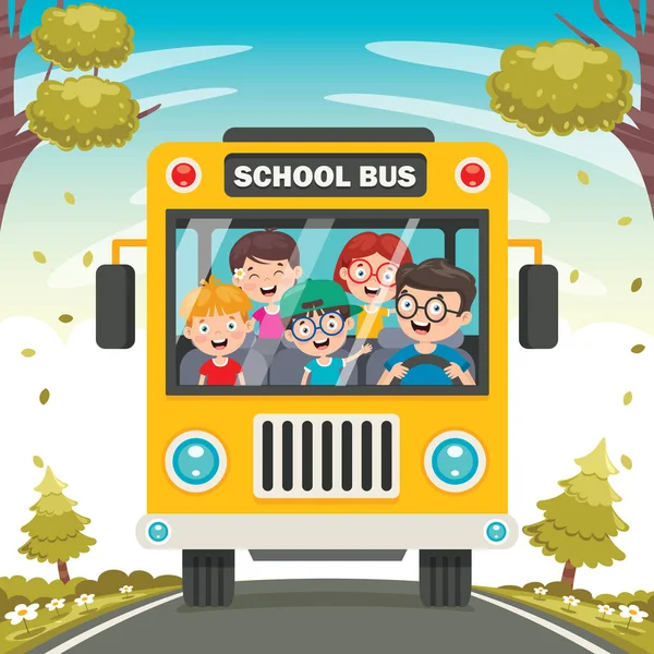 Crianças Felizes Ônibus Escolar —  Vetores de Stock