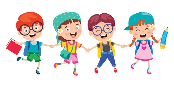 Szczęśliwy Cute Kreskówki Dzieci Szkoły — Wektor stockowy