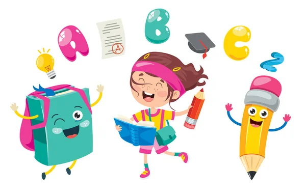 Happy Cute Cartoon School Children — Stockový vektor