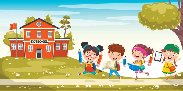 Feliz Bonito Cartoon Escola Crianças —  Vetores de Stock