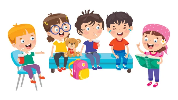 Feliz Linda Escuela Dibujos Animados Niños — Vector de stock