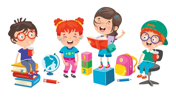 Szczęśliwy Cute Kreskówki Dzieci Szkoły — Wektor stockowy
