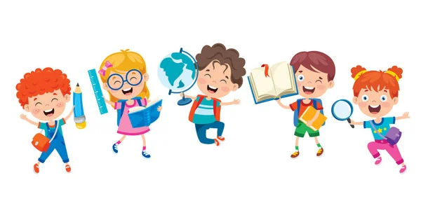 Feliz Linda Escuela Dibujos Animados Niños — Vector de stock