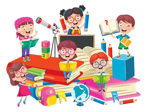 Feliz Bonito Cartoon Escola Crianças —  Vetores de Stock