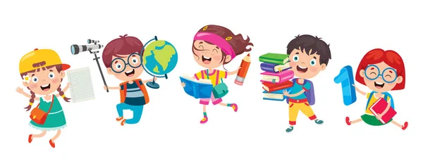 Happy Cute Cartoon School Children — Stock Vector