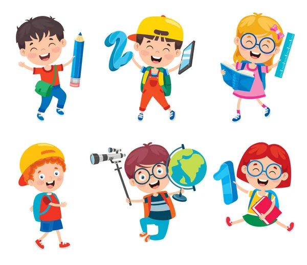 Feliz Linda Escuela Dibujos Animados Niños — Vector de stock