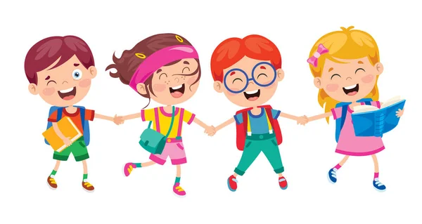 Feliz Bonito Cartoon Escola Crianças — Vetor de Stock