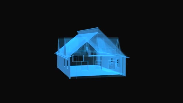 A animated loop of a rotating house in a blueprint style — Stock Video