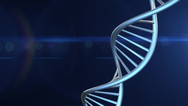 Un'animazione in loop di un filamento di DNA ruotante su uno sfondo blu astratto — Video Stock