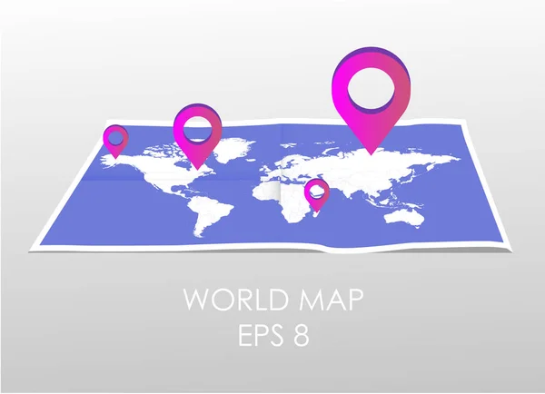 Vektorkarte Der Welt Und Kartennavigationssymbole Vektorillustration — Stockvektor