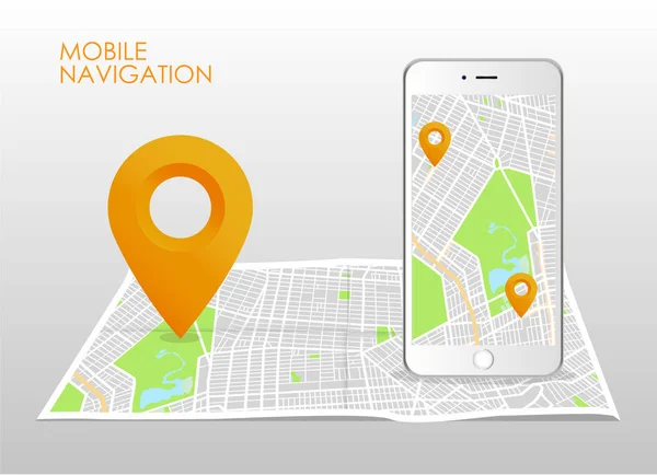 Pano Tema Creative Infographic Şehir Harita Navigasyon Telefonda Vektör Çizim — Stok Vektör