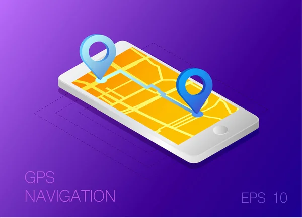 Gps Aplicación Navegación Mapa Pantalla Del Teléfono Inteligente Ilustración Vectorial — Vector de stock