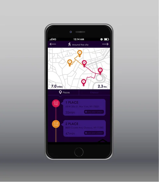 Mappa Navigazione App Mobile Illustrazione Vettoriale — Vettoriale Stock