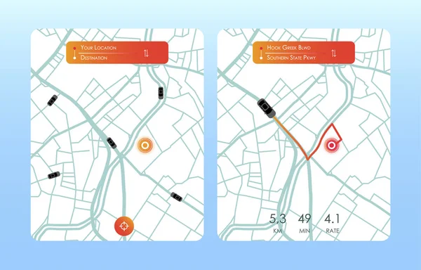 Konzept Des Standortservice Taxi Service App Auf Dem Handy Abholen — Stockvektor