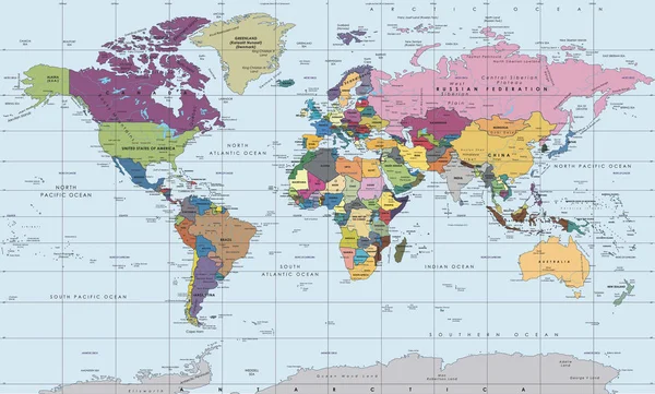 Mapa Del Mundo Países Ilustración Vectorial — Vector de stock