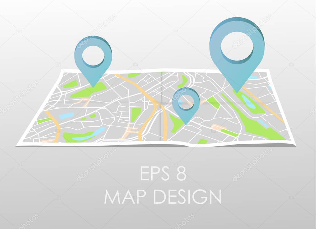 City map with marker pin. Abstract district city map design. Vector illustration.