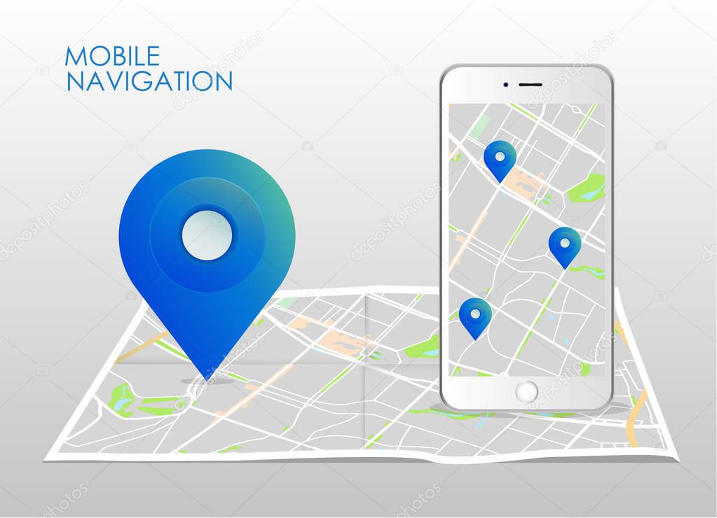 Dashboard theme creative infographic of city map navigation on phone. Vector illustration.