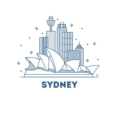 Sydney. Vektör şehir silueti ile pencere eşiği. Vektör çizim