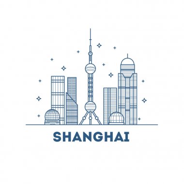 Shanghai. Vektör şehir silueti ile pencere eşiği. Vektör çizim