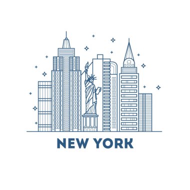 Arka plan New York binalar ve anıtlar. Turizm, tatil, seyahat, kültür. Vektör çizim.