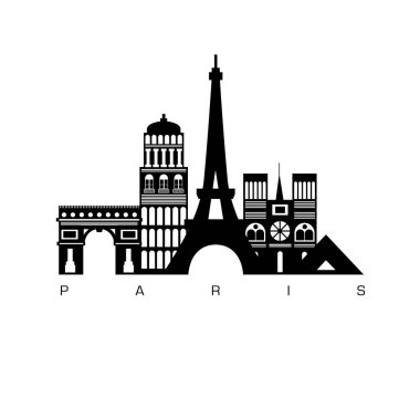 Arka plan Paris binaların ve anıtlar. Turizm, tatil, seyahat, kültür. Vektör çizim.