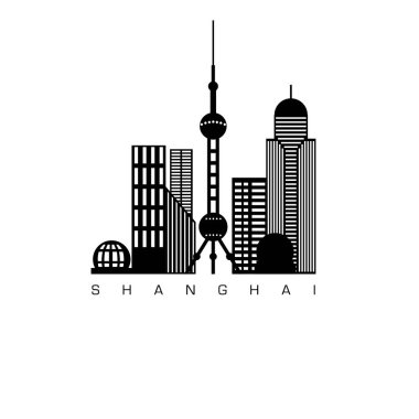 Shanghai. Vektör şehir silueti ile pencere eşiği. Vektör çizim