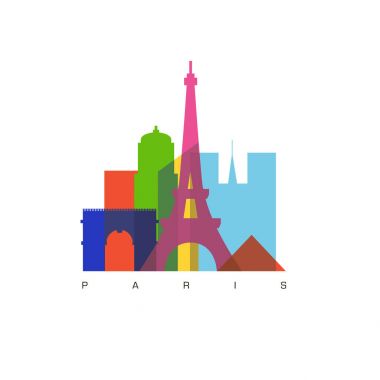 Arka plan Paris binaların ve anıtlar. Turizm, tatil, seyahat, kültür. Vektör çizim.