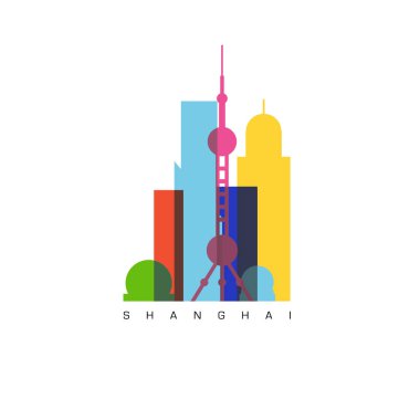 Shanghai. Vektör şehir silueti ile pencere eşiği. Vektör çizim