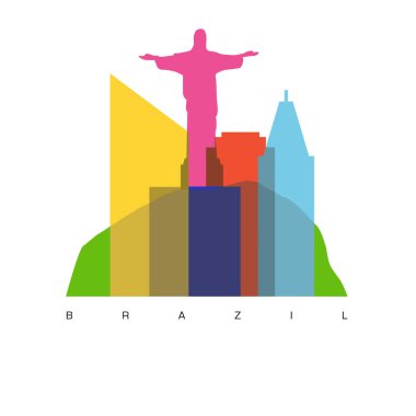 Doğrusal afiş Brezilya. Arka plan Brezilya binaların ve anıtlar. Turizm, tatil, seyahat, kültür. Vektör çizim.
